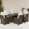 Image de vidaXL Ensemble à manger de jardin et coussins 7 pcs marron rotin