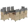 Image de vidaXL Ensemble à manger de jardin et coussins 9 pcs mélange beige