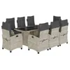 Image de vidaXL Ensemble à manger de jardin et coussins 9 pcs gris clair rotin