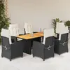 Image de vidaXL Ensemble à manger de jardin coussins 7pcs Noir Résine tressée