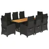 Image de vidaXL Ensemble à manger de jardin 9pcs coussins noir résine tressée