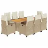 Image de vidaXL Ensemble à manger de jardin et coussins 9 pcs beige Poly rotin