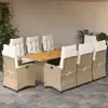 Image de vidaXL Ensemble à manger de jardin et coussins 9 pcs beige Poly rotin