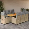 Image de vidaXL Ensemble à manger de jardin et coussins 9 pcs mélange beige