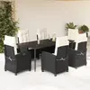 Image de vidaXL Ensemble à manger de jardin coussins 7pcs Noir Résine tressée