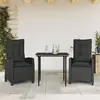 Image de vidaXL Ensemble à manger de jardin avec coussins 3 pcs Noir