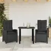 Image de vidaXL Ensemble à manger de jardin avec coussins 3 pcs Noir