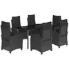 Image de vidaXL Ensemble à manger de jardin coussins 7pcs Noir Résine tressée