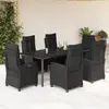 Image de vidaXL Ensemble à manger de jardin coussins 7pcs Noir Résine tressée