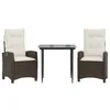 Image de vidaXL Ensemble à manger de jardin 3 pcs et coussins marron poly rotin