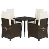 Image de vidaXL Ensemble à manger de jardin 5 pcs et coussins marron poly rotin