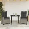 Image de vidaXL Ensemble à manger de jardin 3 pcs coussins gris résine tressée
