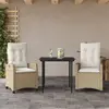 Image de vidaXL Ensemble à manger de jardin et coussins 3 pcs Beige poly rotin
