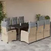 Image de vidaXL Ensemble à manger de jardin et coussins 9 pcs mélange beige