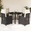 Image de vidaXL Ensemble à manger de jardin coussins 5pcs Noir Résine tressée