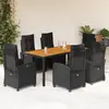 Image de vidaXL Ensemble à manger de jardin coussins 7pcs Noir Résine tressée