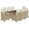 Image de vidaXL Ensemble à manger de jardin et coussins 9 pcs beige Poly rotin
