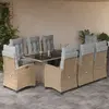 Image de vidaXL Ensemble à manger de jardin et coussins 9 pcs mélange beige