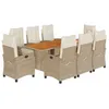 Image de vidaXL Ensemble à manger de jardin et coussins 9 pcs beige Poly rotin