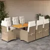 Image de vidaXL Ensemble à manger de jardin et coussins 9 pcs beige Poly rotin