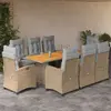 Image de vidaXL Ensemble à manger de jardin et coussins 9 pcs mélange beige