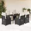 Image de vidaXL Ensemble à manger de jardin coussins 7pcs Noir Résine tressée
