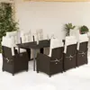 Image de vidaXL Ensemble à manger de jardin et coussins 9 pcs marron poly rotin
