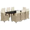 Image de vidaXL Ensemble à manger de jardin et coussins 9 pcs beige Poly rotin