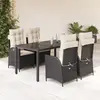Image de vidaXL Ensemble à manger de jardin coussins 5pcs Noir Résine tressée