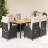 Image de vidaXL Ensemble à manger de jardin coussins 7pcs Noir Résine tressée