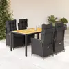 Image de vidaXL Ensemble à manger de jardin coussins 5pcs Noir Résine tressée