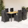 Image de vidaXL Ensemble à manger de jardin coussins 7pcs Noir Résine tressée