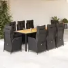 Image de vidaXL Ensemble à manger de jardin 9pcs coussins noir résine tressée