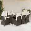 Image de vidaXL Ensemble à manger de jardin et coussins 9 pcs marron poly rotin