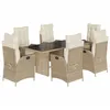 Image de vidaXL Ensemble à manger de jardin et coussins 7 pcs beige poly rotin