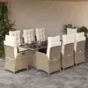 Image de vidaXL Ensemble à manger de jardin et coussins 9 pcs beige Poly rotin