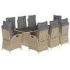 Image de vidaXL Ensemble à manger de jardin et coussins 9 pcs mélange beige