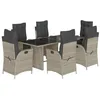 Image de vidaXL Ensemble à manger de jardin et coussins 7 pcs gris clair rotin