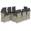Image de vidaXL Ensemble à manger de jardin et coussins 9 pcs gris clair rotin
