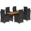 Image de vidaXL Ensemble à manger de jardin coussins 7pcs Noir Résine tressée