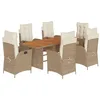 Image de vidaXL Ensemble à manger de jardin et coussins 7 pcs beige poly rotin