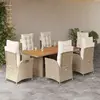 Image de vidaXL Ensemble à manger de jardin et coussins 7 pcs beige poly rotin