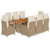 Image de vidaXL Ensemble à manger de jardin et coussins 9 pcs beige Poly rotin