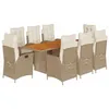 Image de vidaXL Ensemble à manger de jardin et coussins 9 pcs beige Poly rotin
