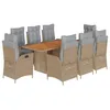 Image de vidaXL Ensemble à manger de jardin et coussins 9 pcs mélange beige