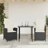 Image de vidaXL Ensemble à manger de jardin avec coussins 3 pcs Noir