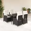 Image de vidaXL Ensemble à manger de jardin coussins 5pcs Noir Résine tressée