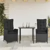 Image de vidaXL Ensemble à manger de jardin avec coussins 3 pcs Noir