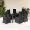 Image de vidaXL Ensemble à manger de jardin coussins 7pcs Noir Résine tressée