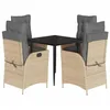 Image de vidaXL Ensemble à manger de jardin avec coussins 5pcs Beige poly rotin